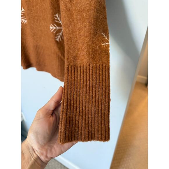 Loft Womens Snowflake Sweater Size Medium Orange Winter Cozy Crew Neck Preppy - Picture 3 of 7